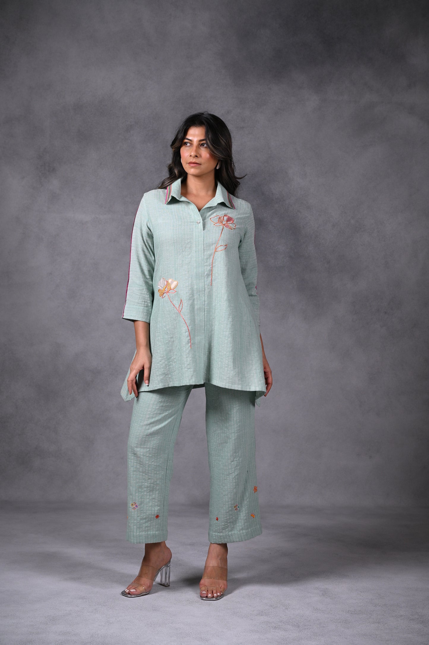 Lotus, Tunic With Collar & Embroidery
