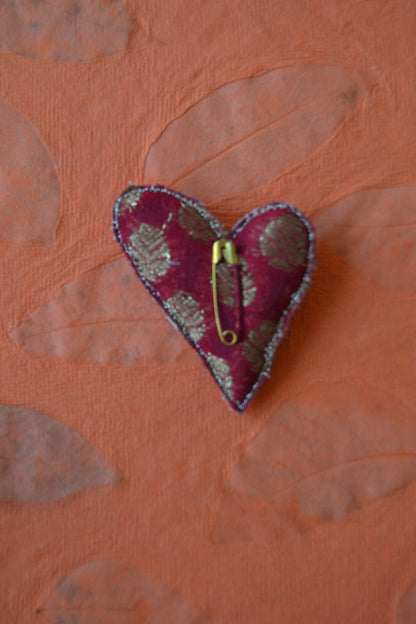 French Knots Hand Embroidered Heart Brooch