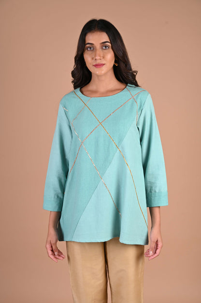 Matka silk & Hand woven Cotton Tunic with pita hand embroidery