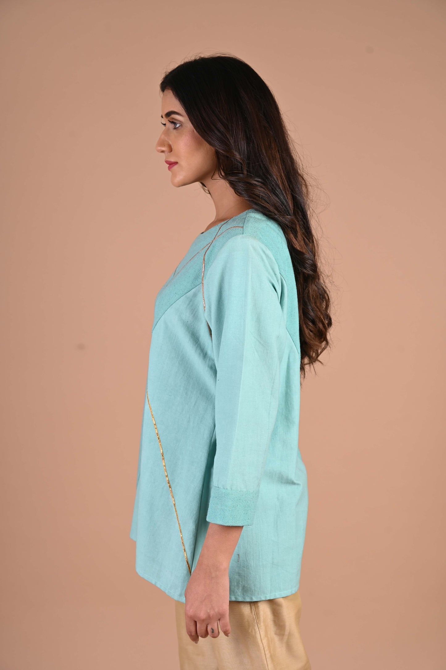 Matka silk & Hand woven Cotton Tunic with pita hand embroidery