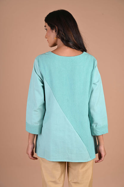 Matka silk & Hand woven Cotton Tunic with pita hand embroidery