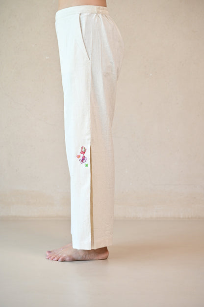 Pant, Side Pleated With Embroidery Accents